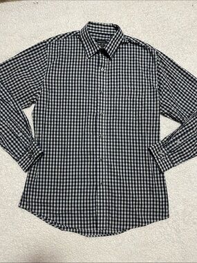 Van Heusen Mens size large Navy & White Gingham Button-Up Dress Shirt